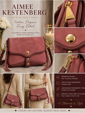 Aimee Kestenberg Dusty Rose Suede Crossbody With Gold Hardware
